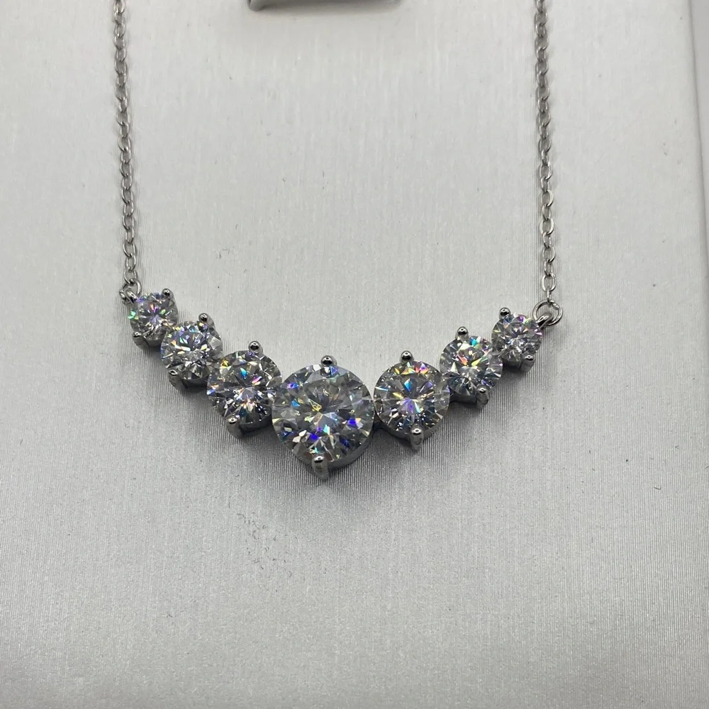Moissanite Seven Stone Demi Eternity Sterling Silver Necklace